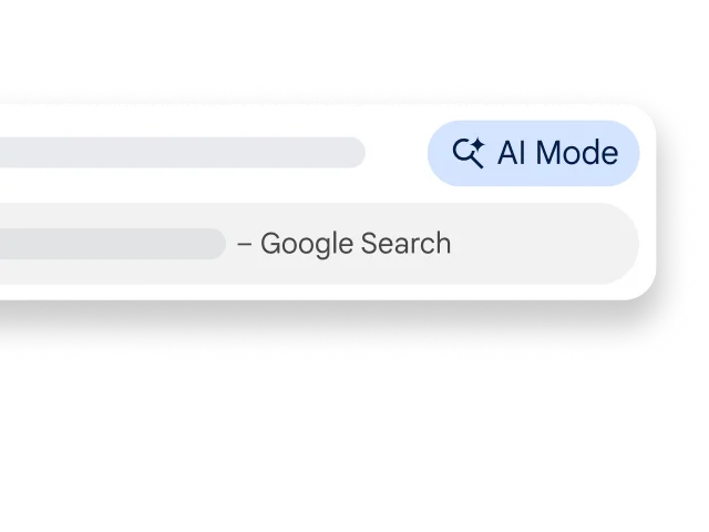 Mode AI ditampilkan di samping kotak penelusuran di halaman web Chrome
